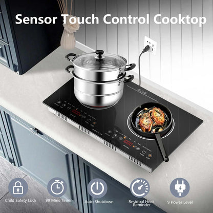 Noxton 2 Burners Electric Cooktop, 24" Built-in & Countertop Stove, Two Burner Ceramic Cooktop, Portable 110V Plug-in Cooktop