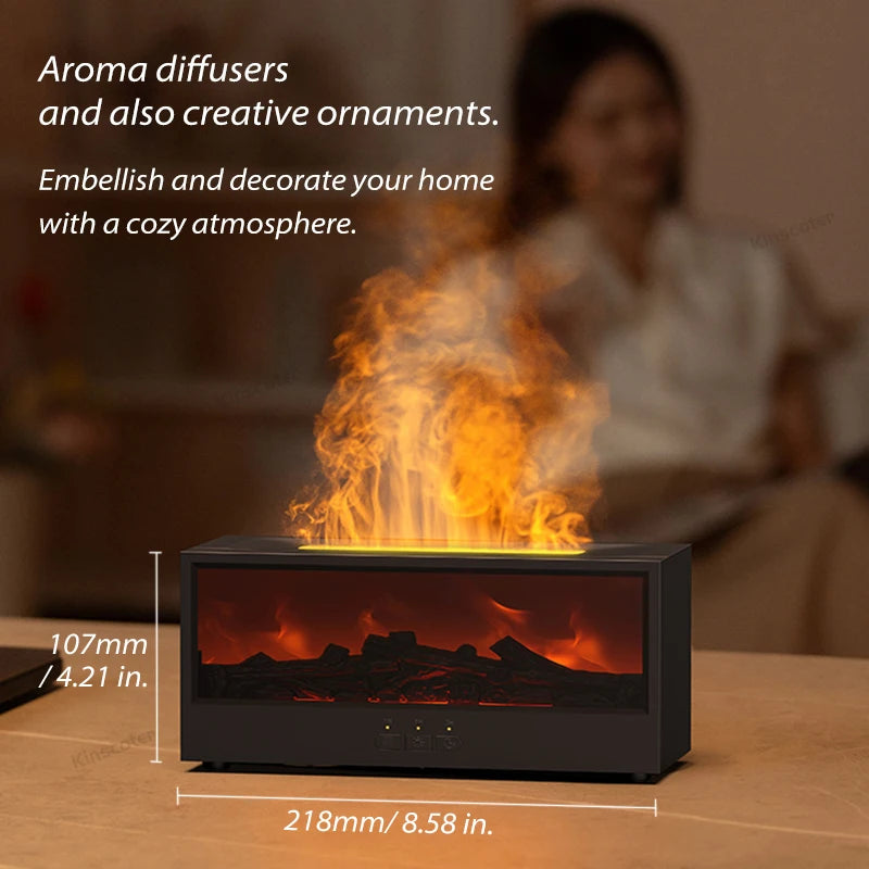 Creative Fireplace Aroma Diffuser Flame Air Humidifier Waterless Colorful Lights with Remote for Home Bedroom Holiday Gifts