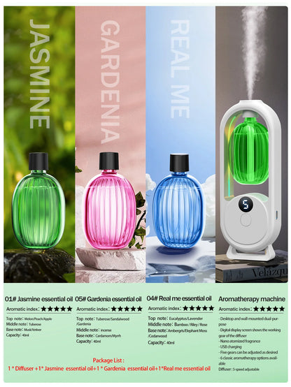 Rechargeable portable aromatherapy diffuser - Essential oil therapy machine - 6 types of aromatherapy oils -5 spray modes